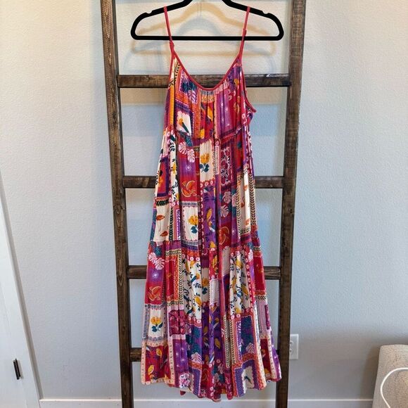 Angie Women’s Patchwork Keyhole Back Tiered Midi Dress - Picture 4 of 6